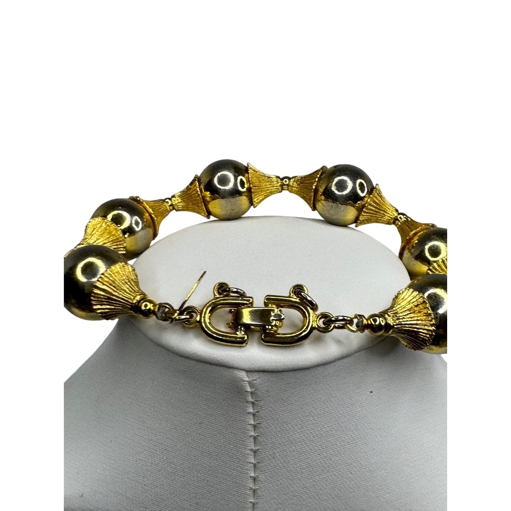 Paget Vintage Gold Tone Large Bead Statement Link Bracelet 80s 90s Y2K Retro - Picture 3 of 6